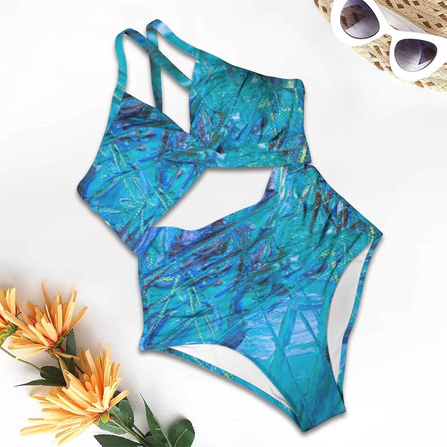 Blue Canvas Women's Twist Front Tie Back Swimsuit