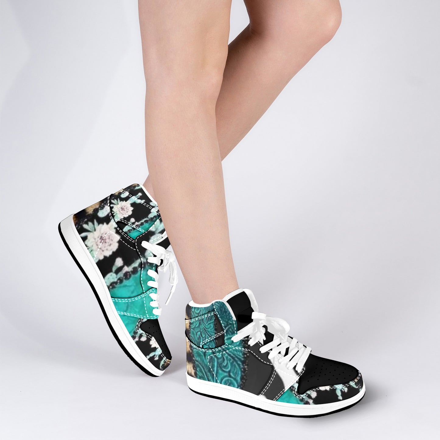 Teal Print Women's High Top Sneakers