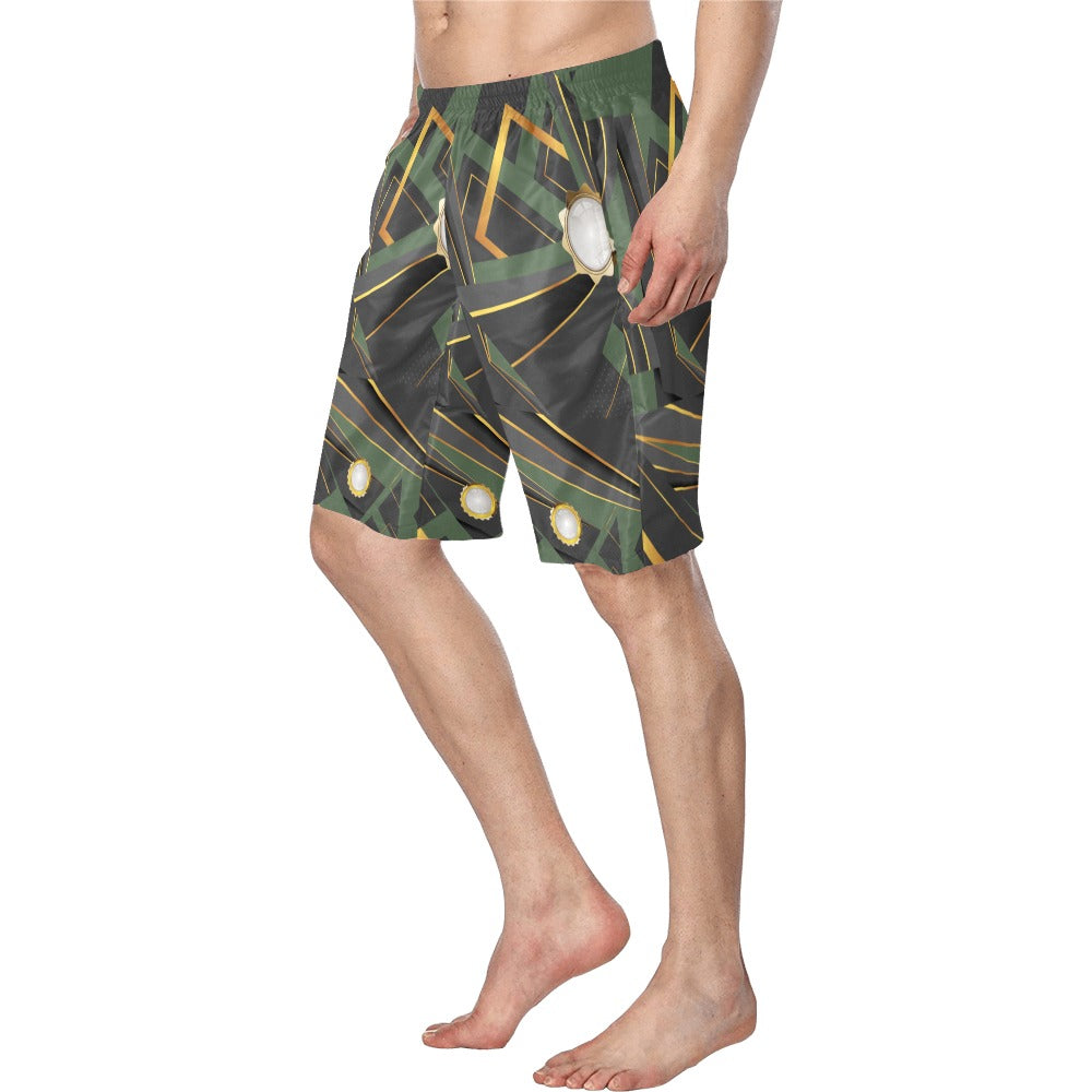 Abstract Green Men's Swim Trunk