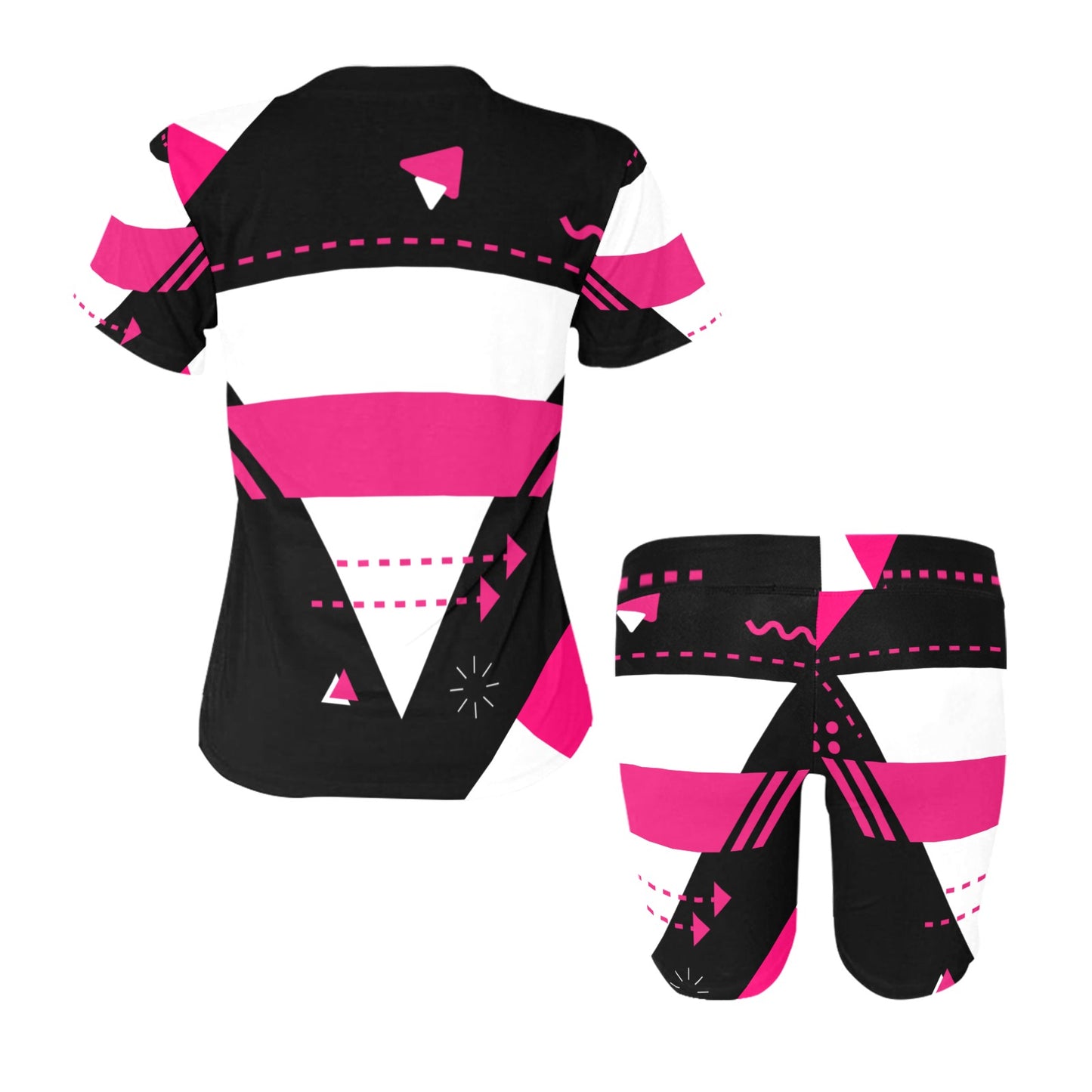 Black Pink and White Women's Short Yoga Set