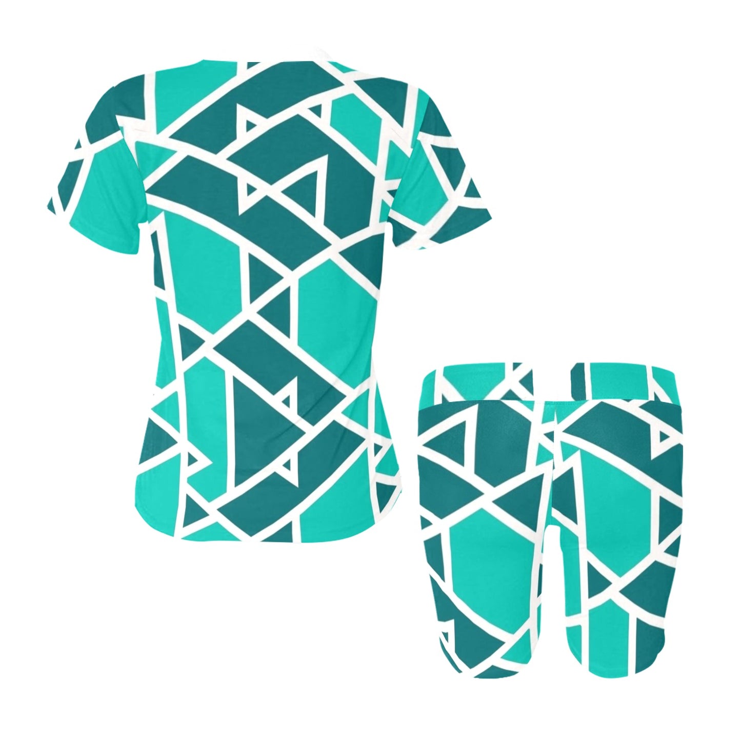 Teal Geometric Women's Short Yoga Set