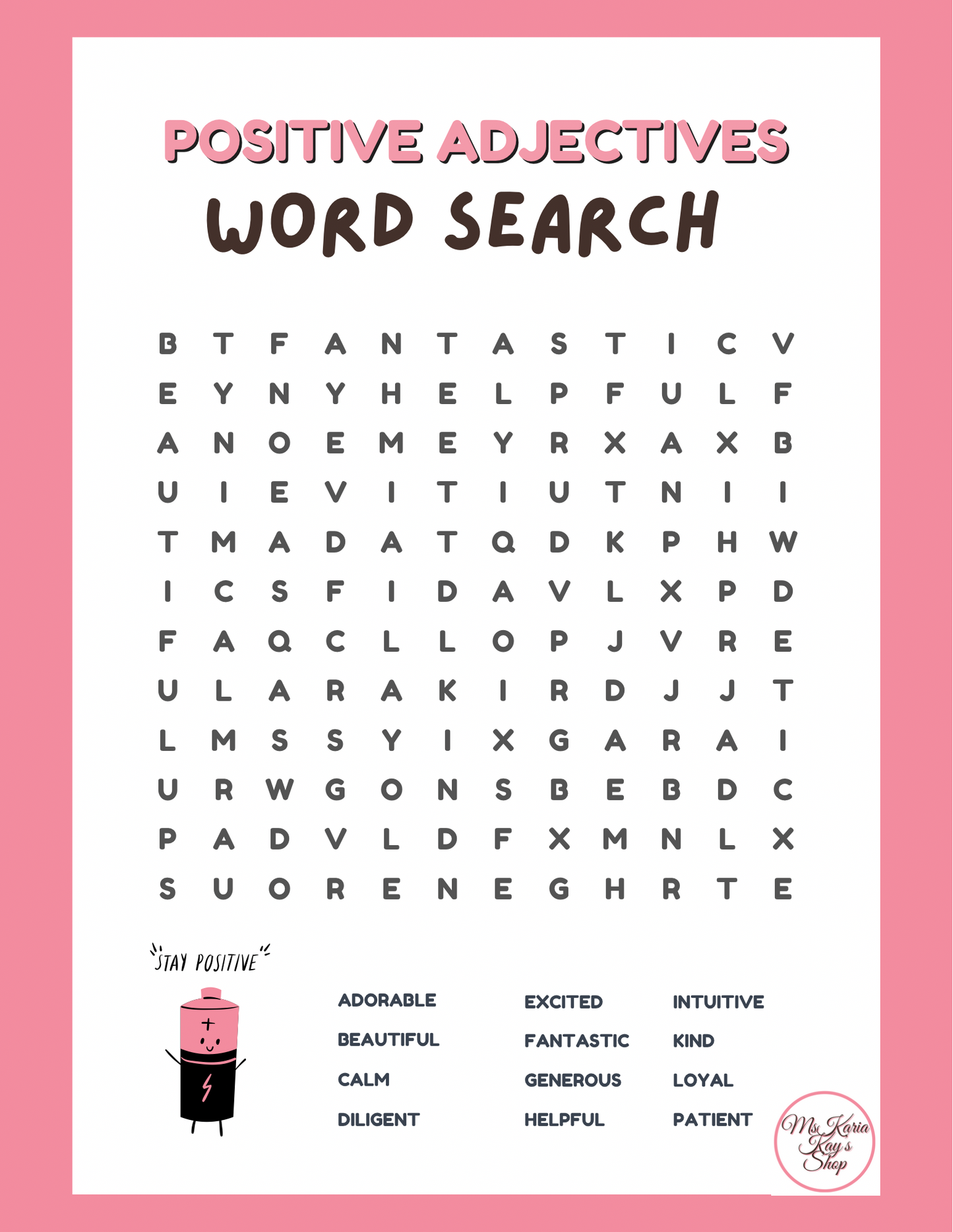 Positivity Word Search