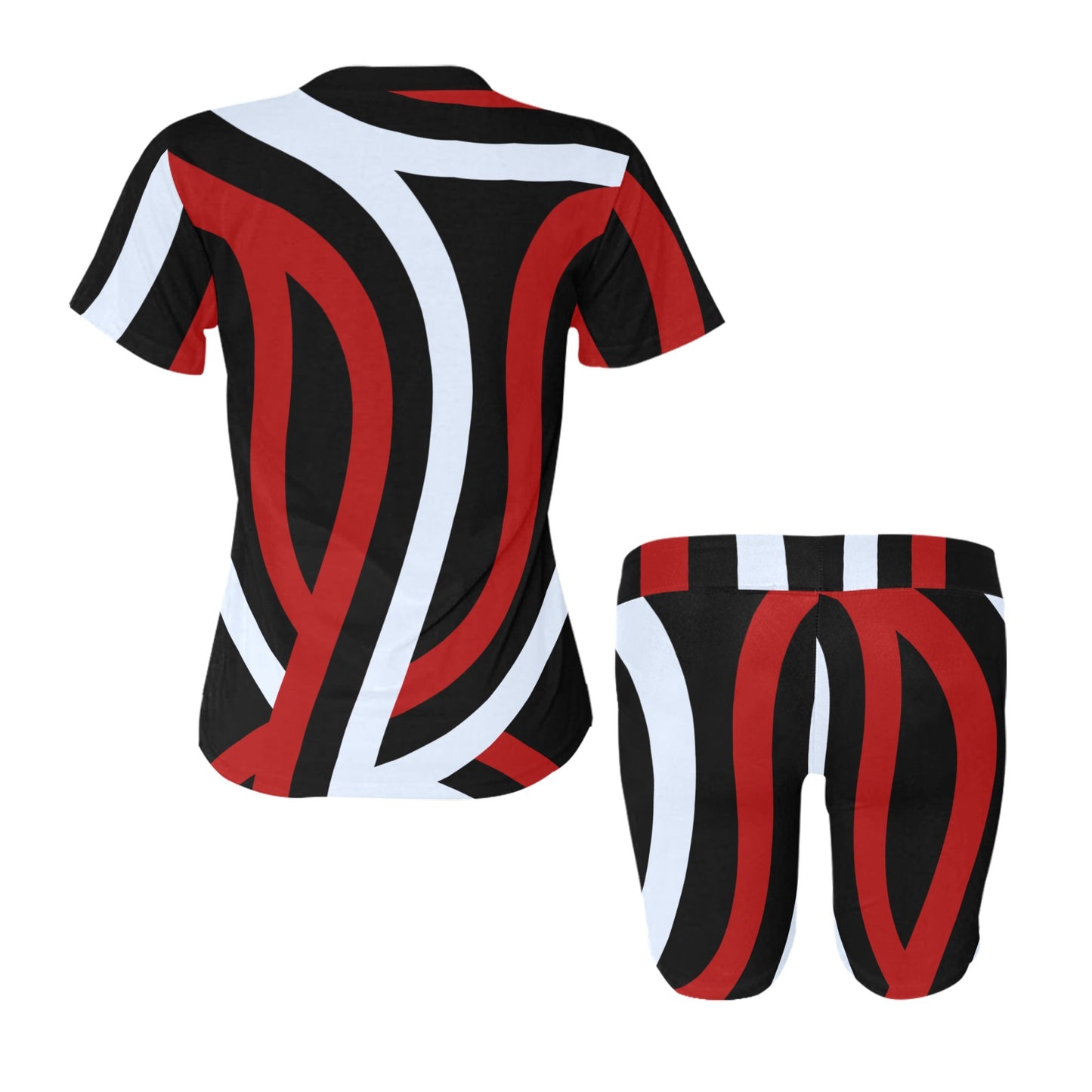 Red Black and White Lines Women's Short Yoga Set