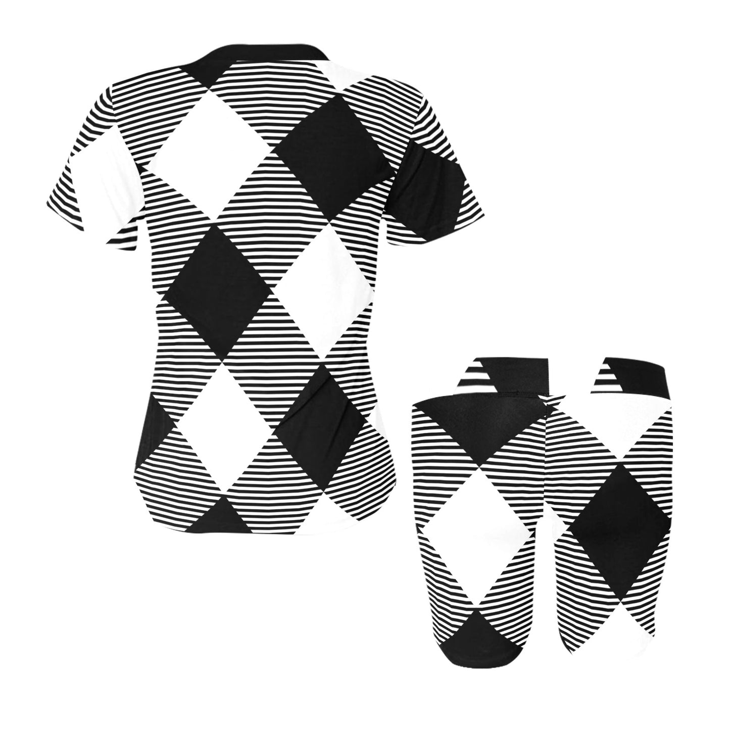 Checkered and Striped, black and white Women's Short Yoga Set