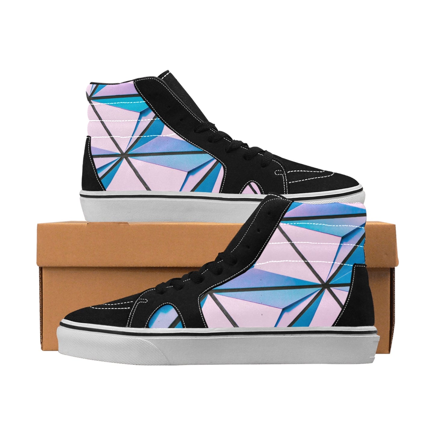 Pink Abstract Men's High Top Skateboarding Shoes