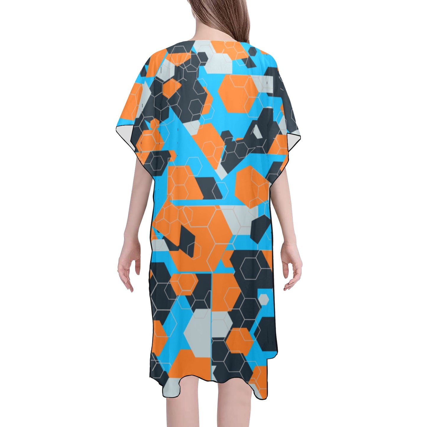 Blue and Orange Geometric  Chiffon Cover Ups