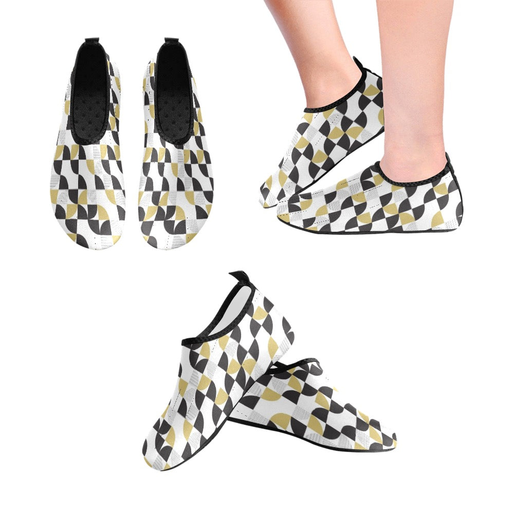 Black & Tan Geometrics Kids' Slip-On Water Shoes