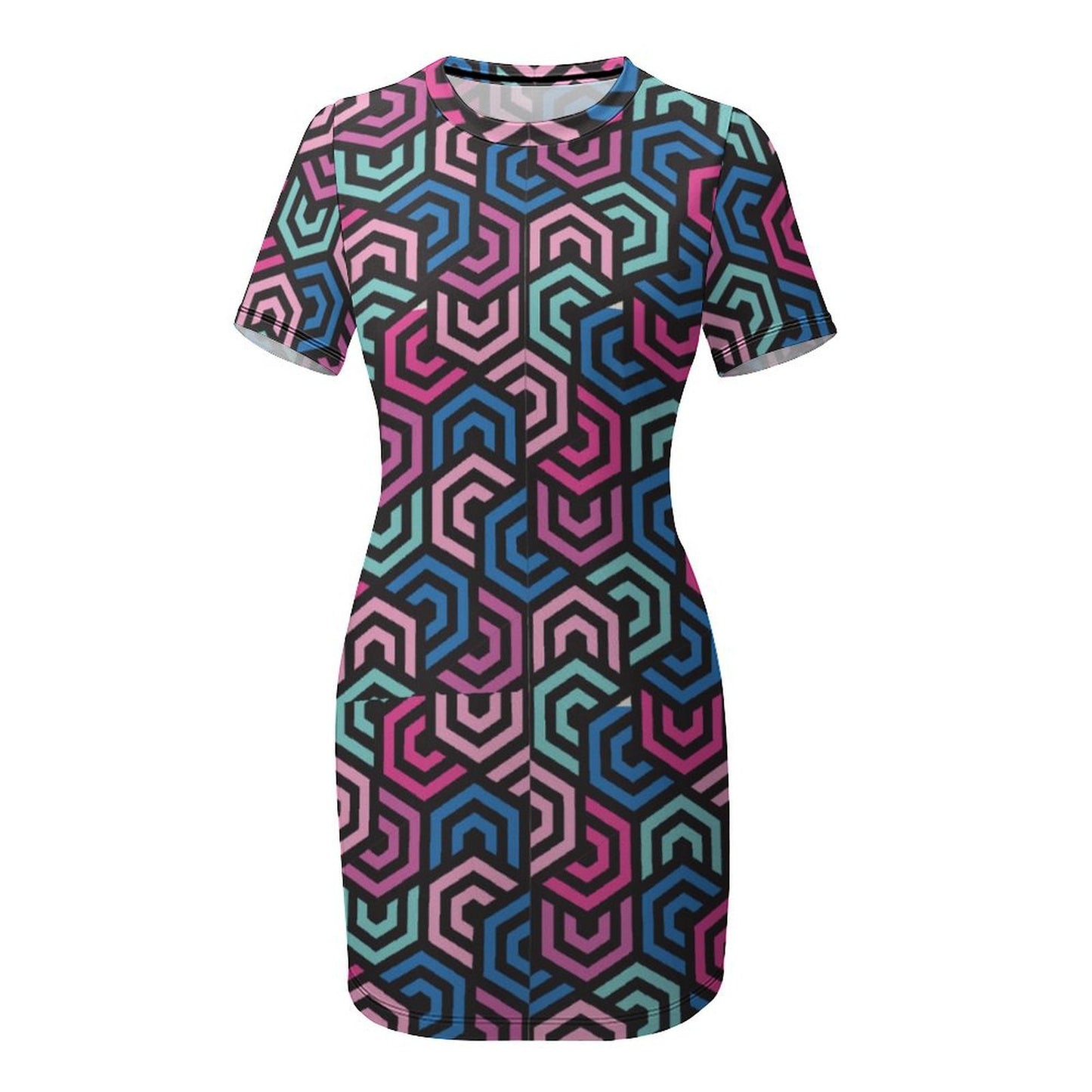 Colorful Polygon Short Sleeve Dress