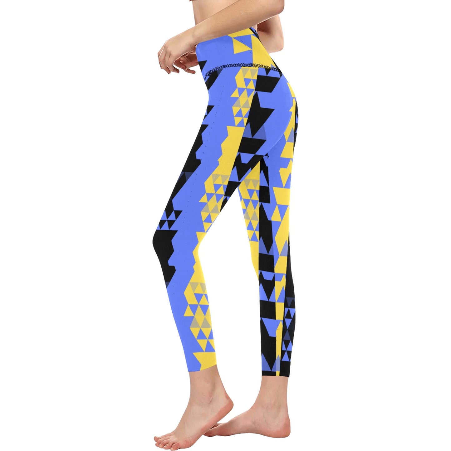 Blue Yellow High-Waisted Leggings