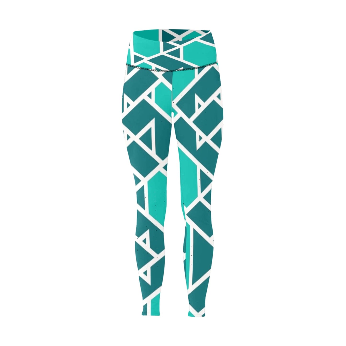 Teal Geometric High-Waisted Leggings