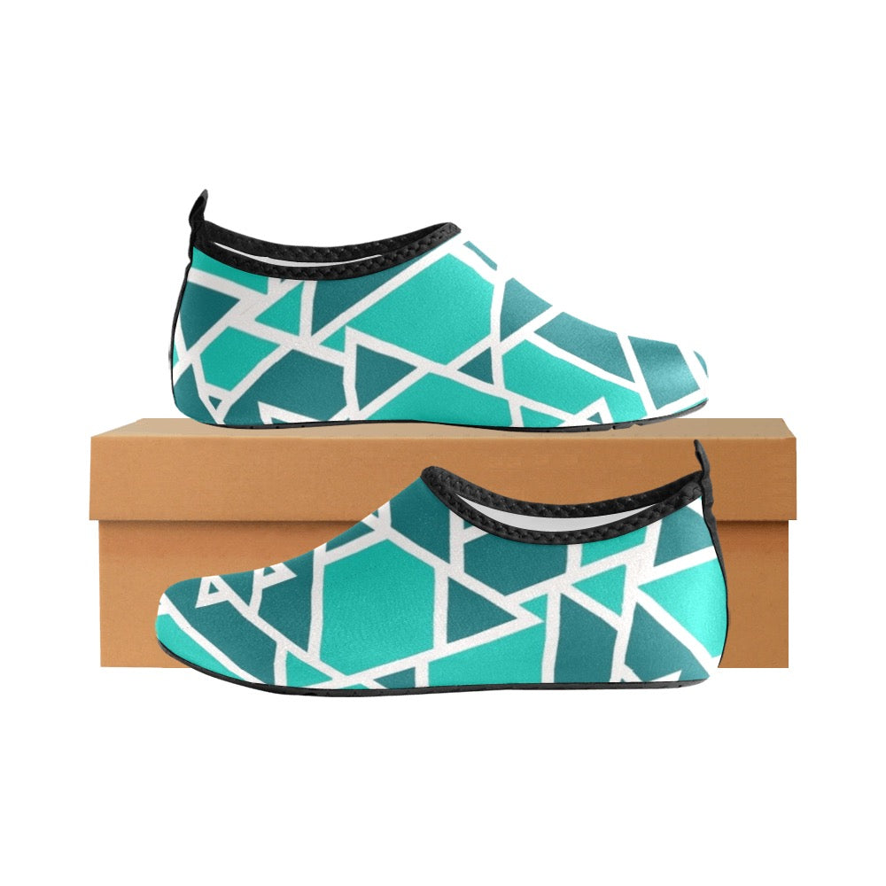 Teal Geometric Kids' Slip-On Water Shoes