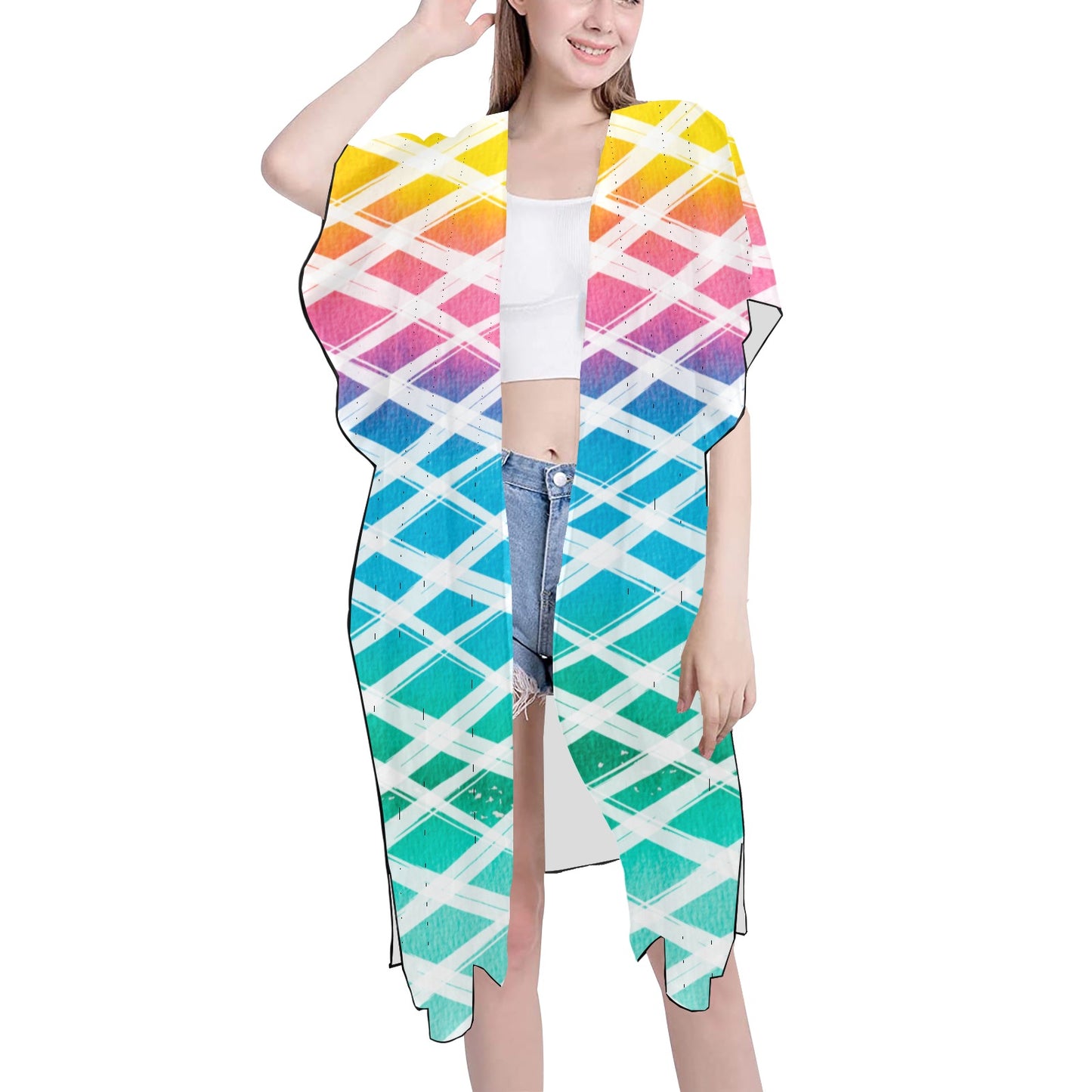 Color Splits Mid-Length Side Slits Chiffon Cover Ups (Model H50)