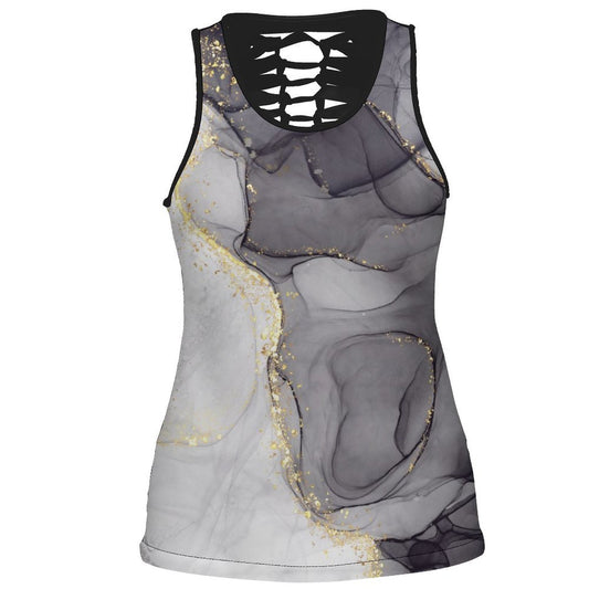 Black and Gray Marble Hollow Out Tank Top Hollow out vest
