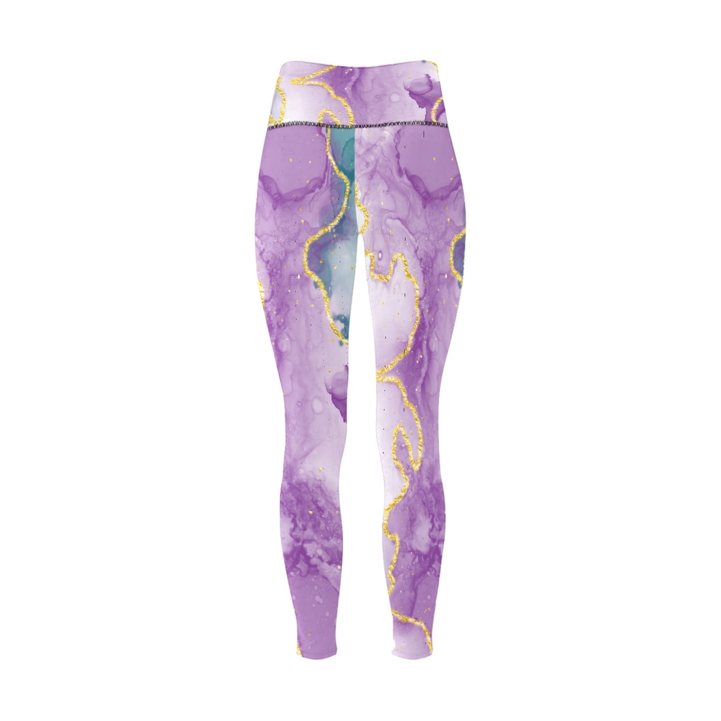 Purple, Green Marble High-Waisted Leggings