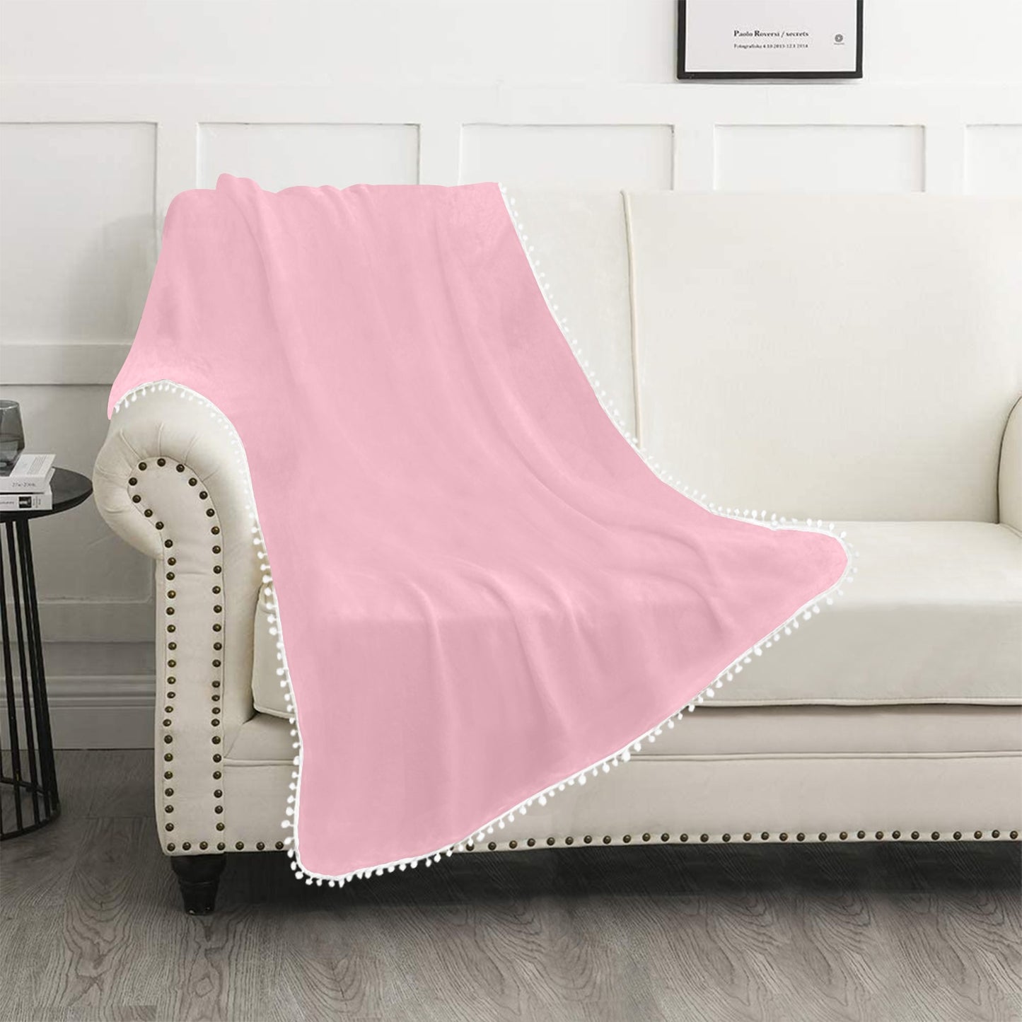 Pink Pom Pom Fringe Blanket 30"x40"