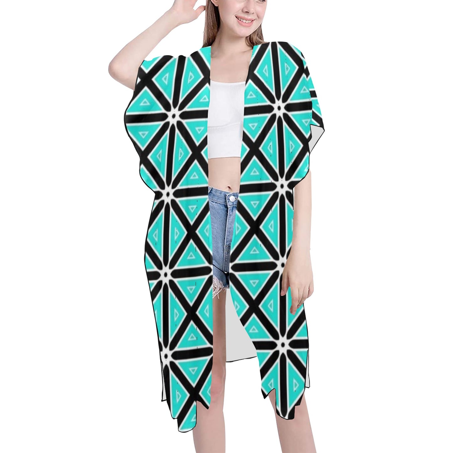 Teal Boxes Chiffon Cover Ups