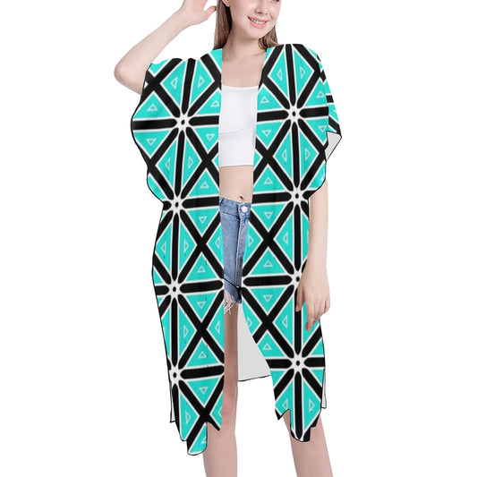 Teal Boxes Chiffon Cover Ups