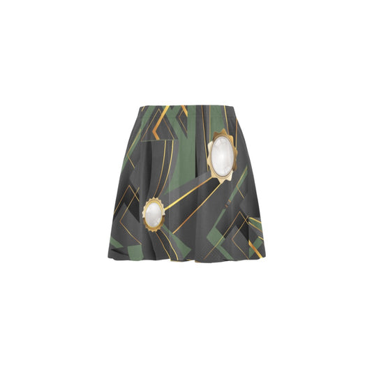 Army Green Abstract Mini Skating Skirt