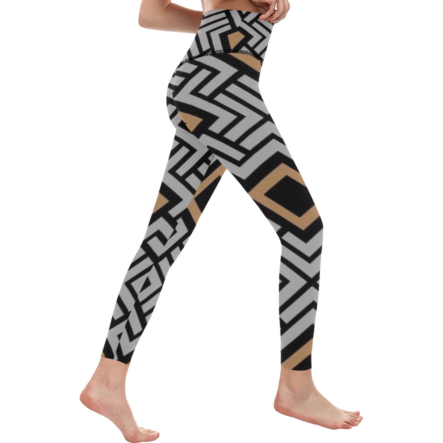 Gold and Black Lines High-Waisted Leggings