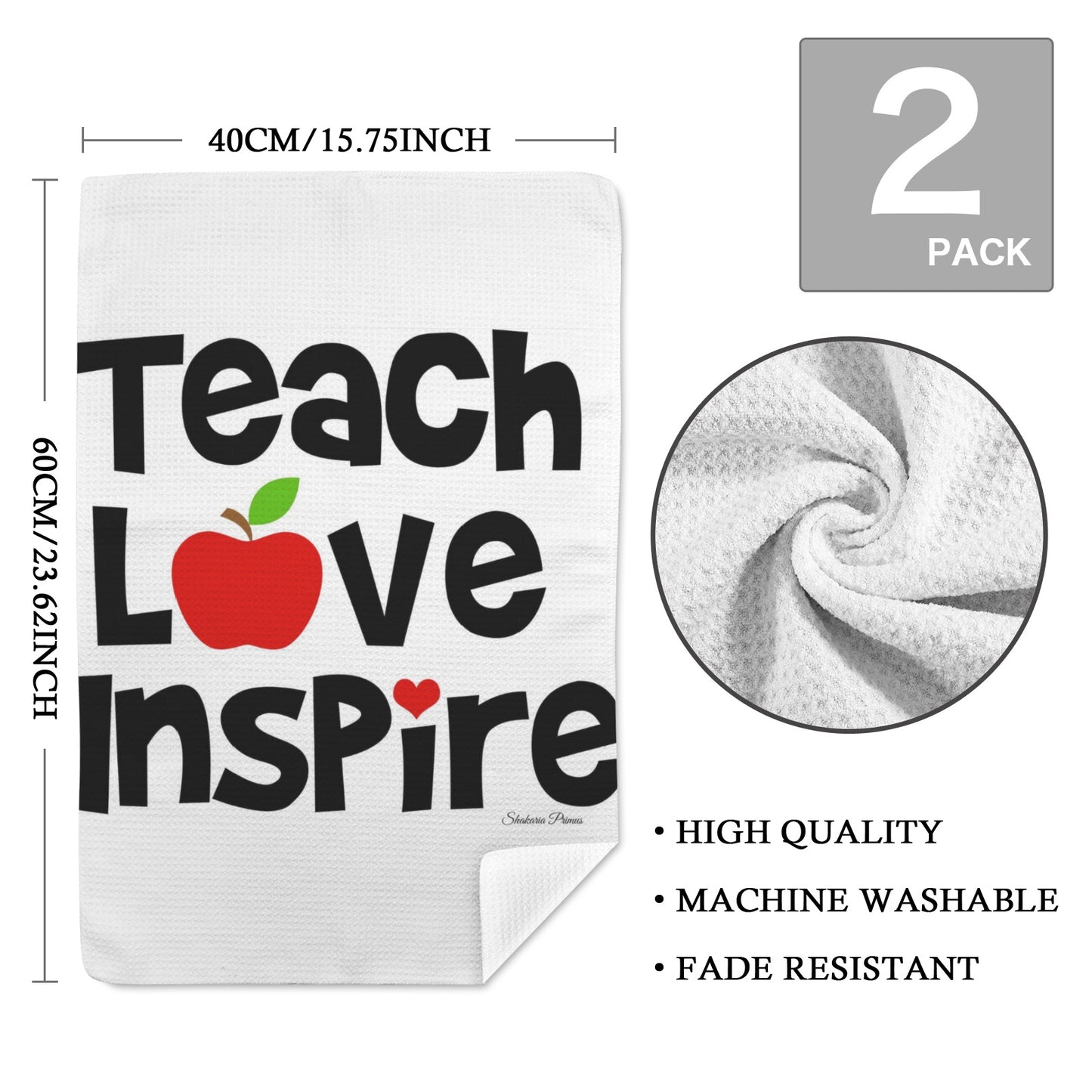 Teach Love Inspire Kitchen Towel 40x60cm (One Side&2-Pack)
