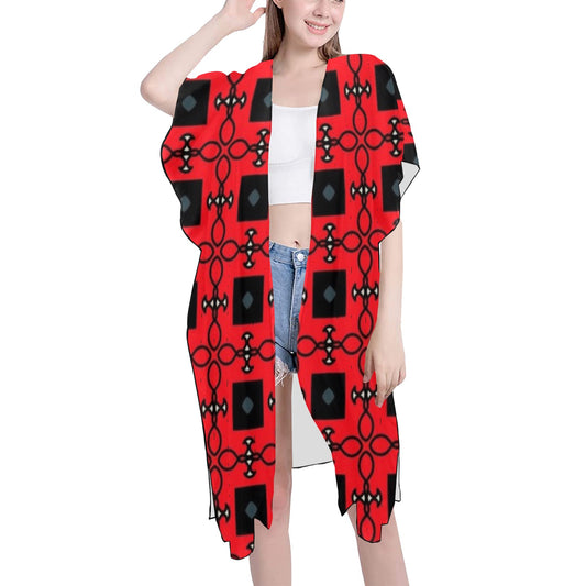 Black and Red Fashion Chiffon Cover Ups