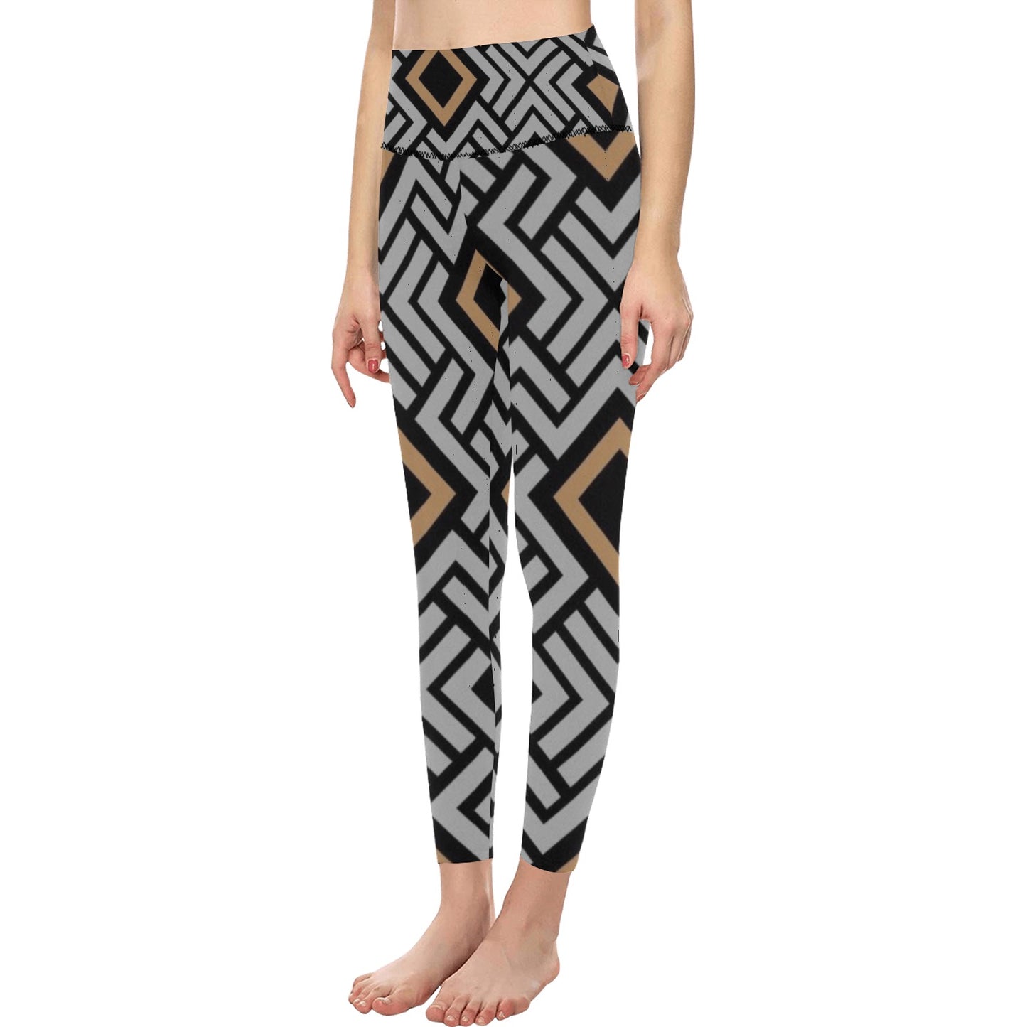 Gold and Black Lines High-Waisted Leggings