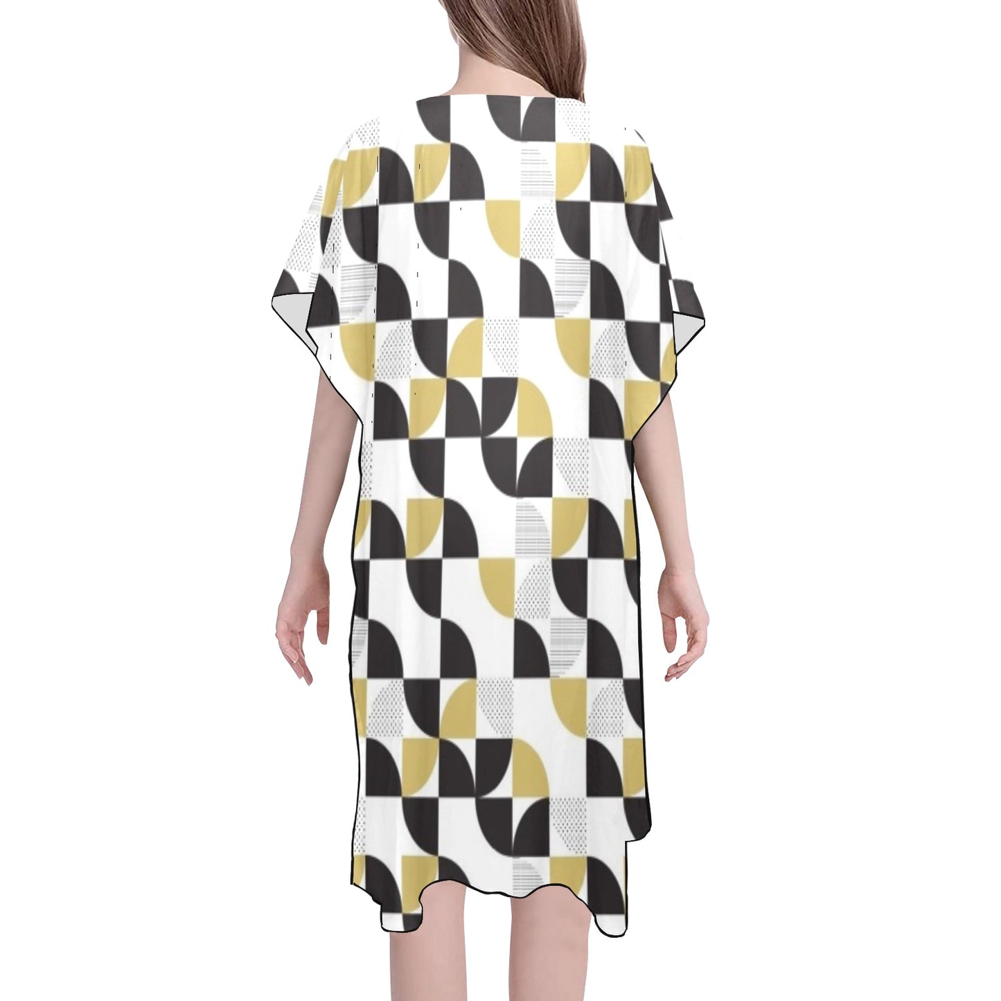 Black and Tan Geometric Chiffon Cover Ups