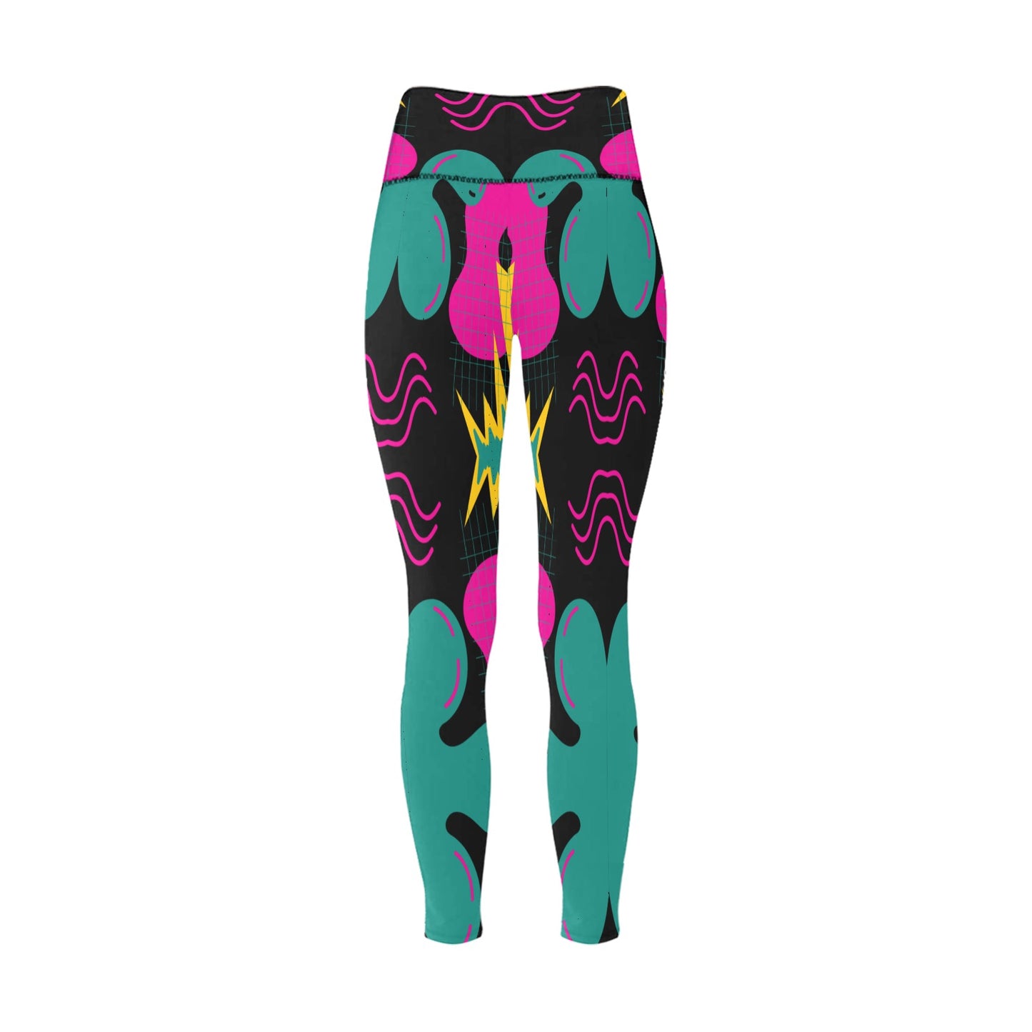 Teal Pink Design High-Waisted Leggings