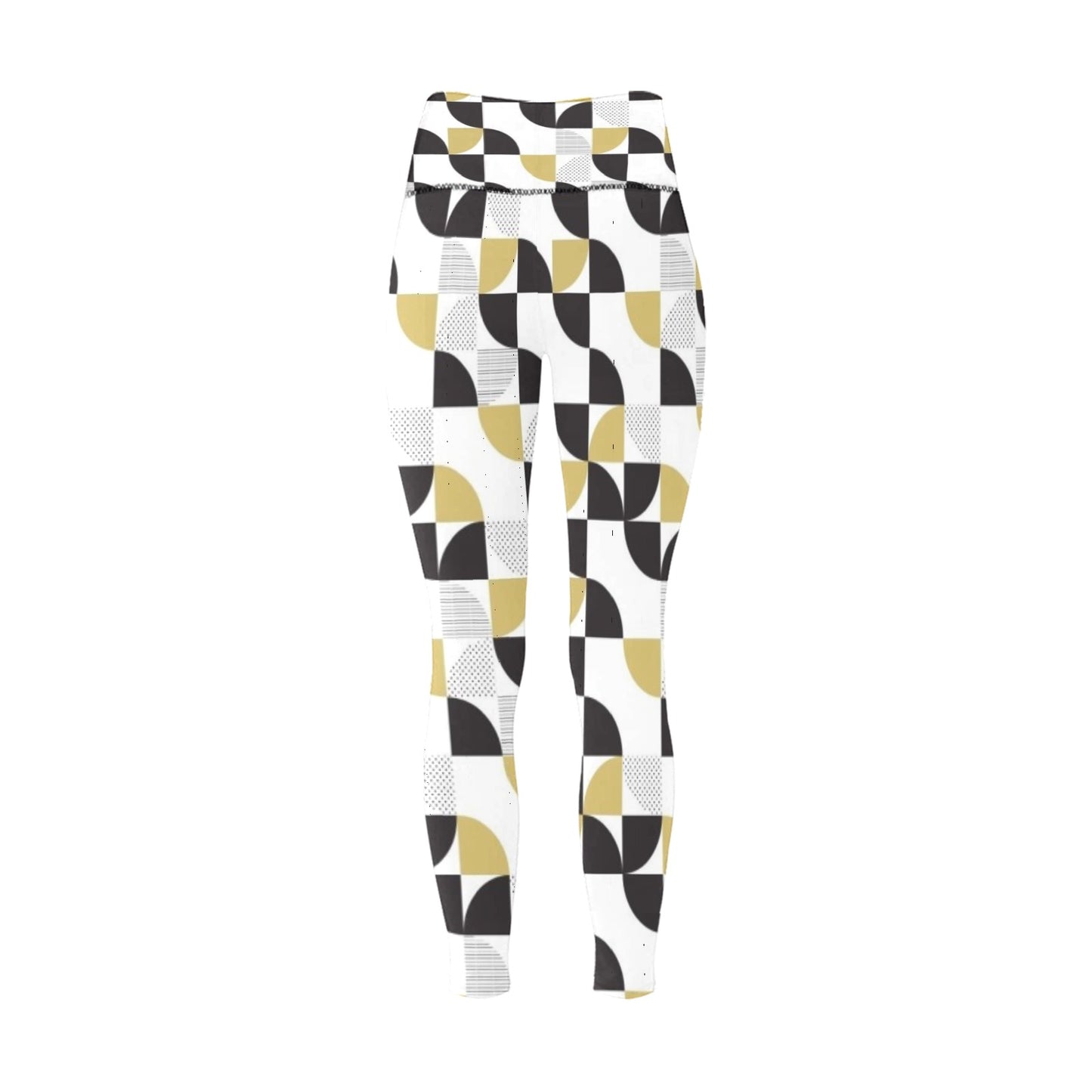 Black and Tan Geometric High-Waisted Leggings