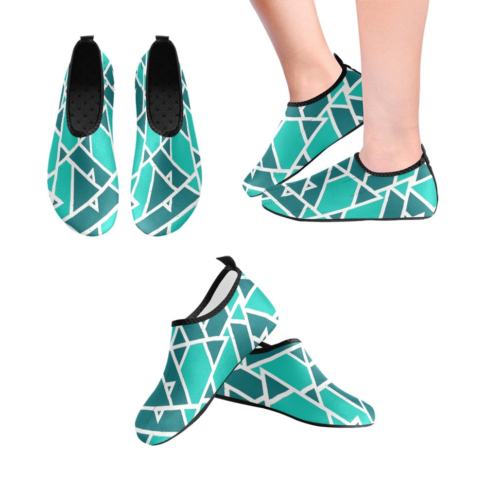 Teal Geometric Kids' Slip-On Water Shoes