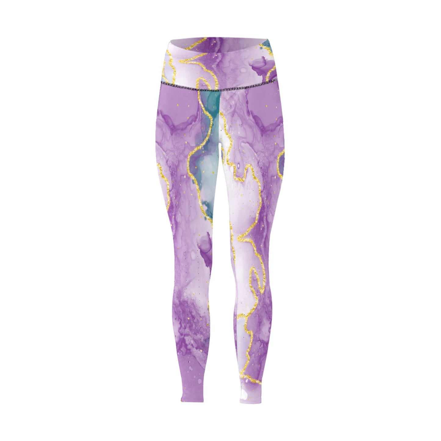 Purple, Green Marble High-Waisted Leggings