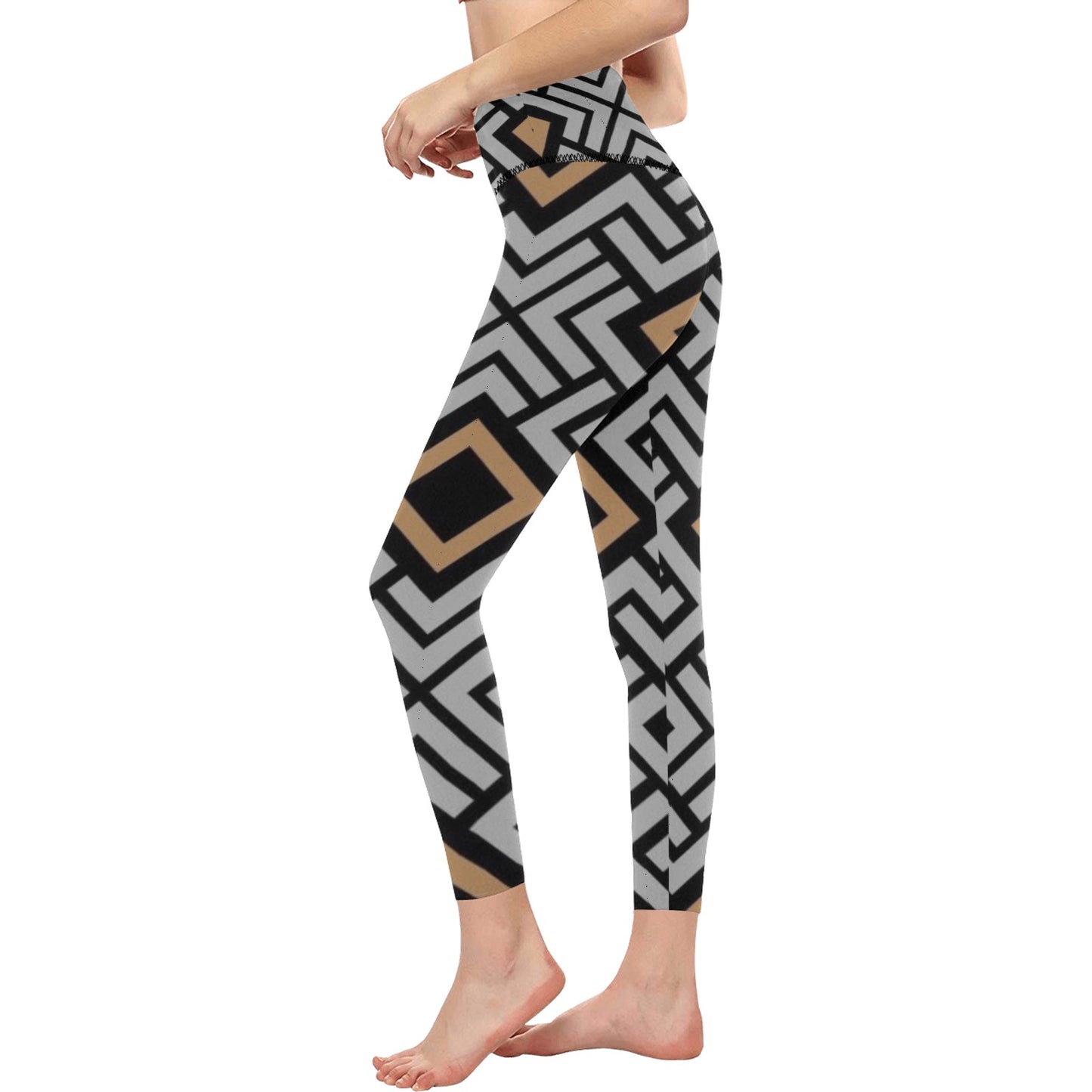 Gold and Black Lines High-Waisted Leggings