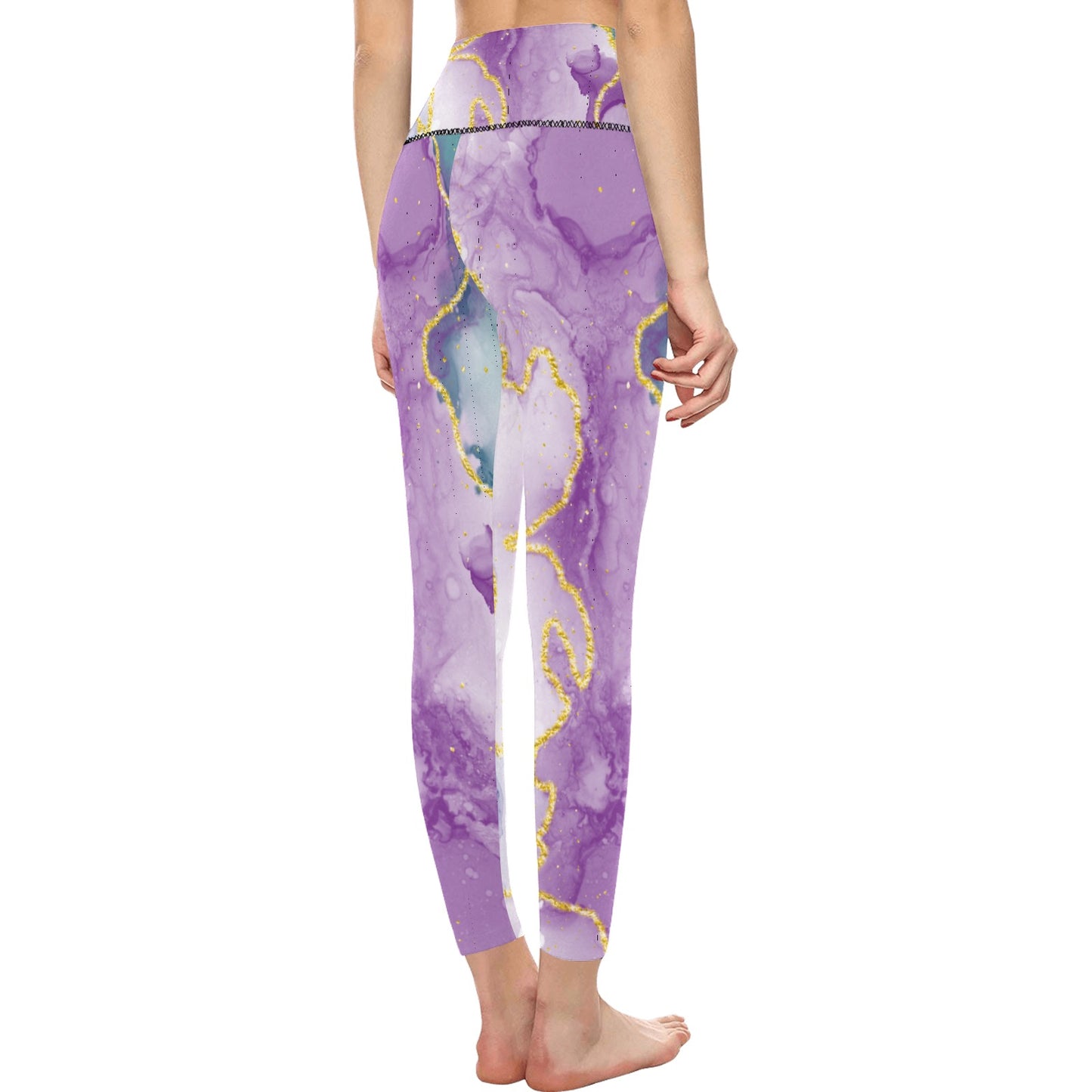 Purple, Green Marble High-Waisted Leggings