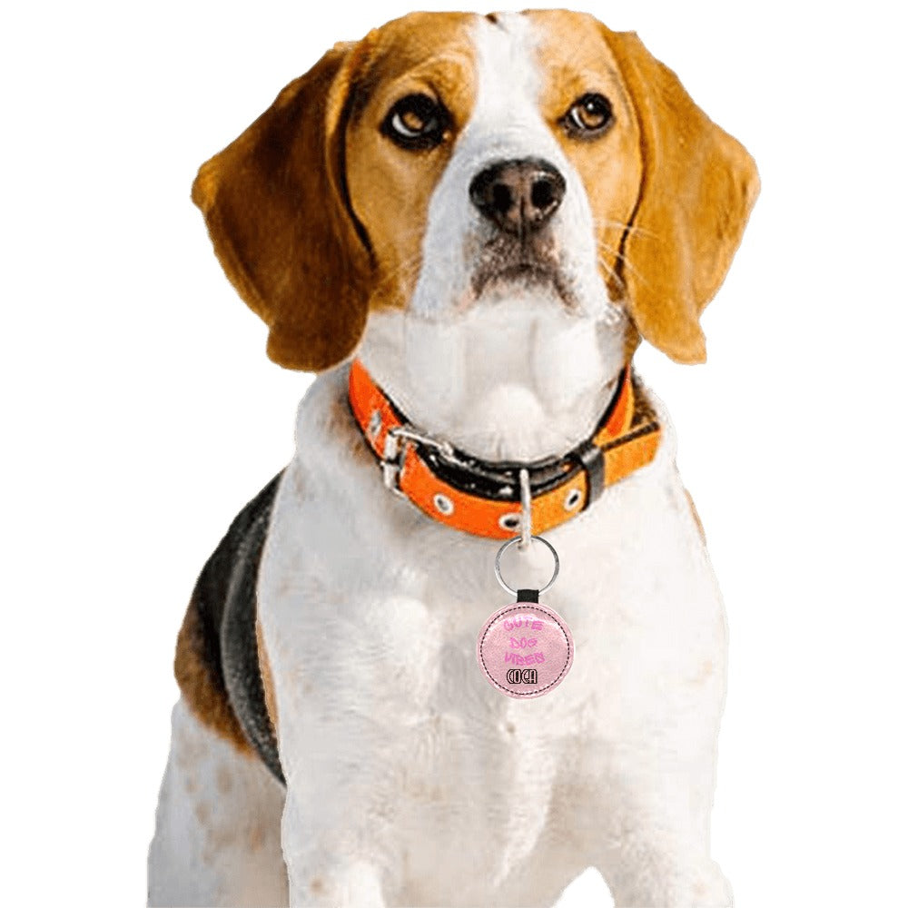 Cute Dog Vibes Round Pet ID Tag Choose Your Design