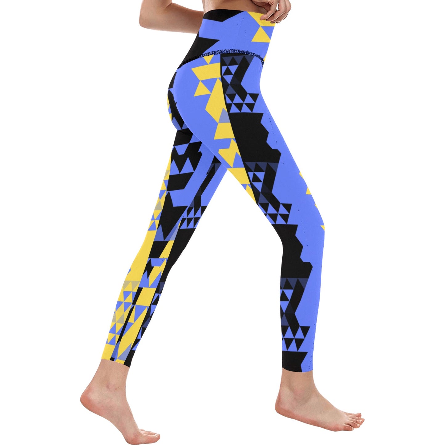 Blue Yellow High-Waisted Leggings