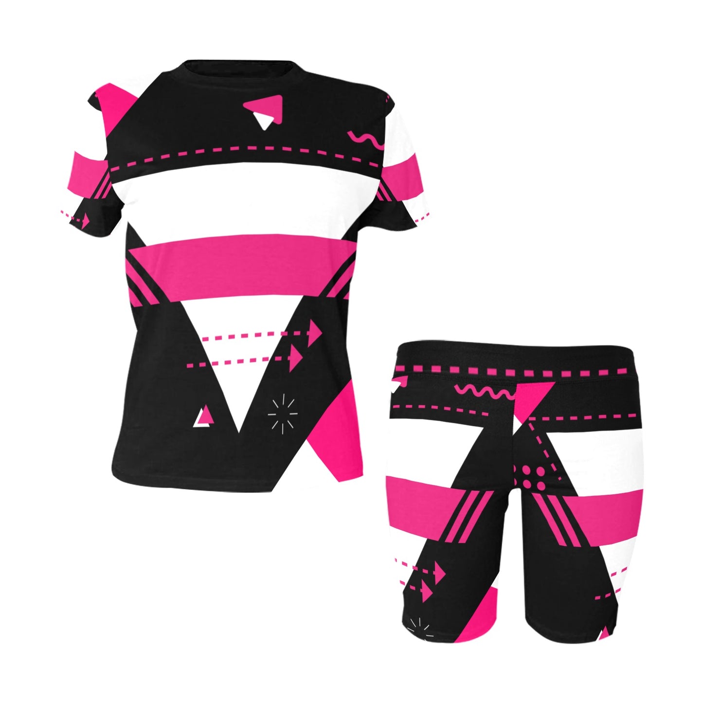 Black Pink and White Women's Short Yoga Set