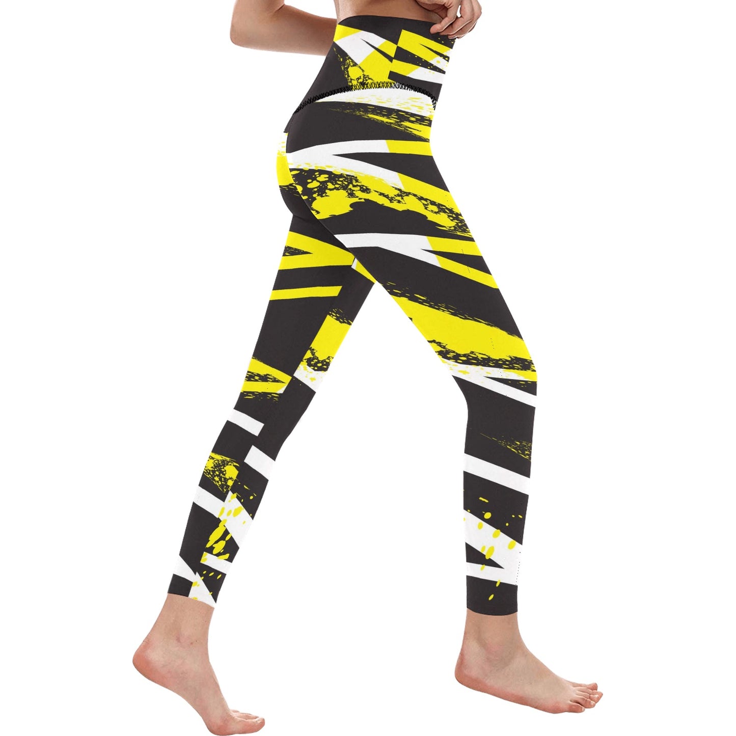 Black and Yellow Slash High-Waisted Leggings