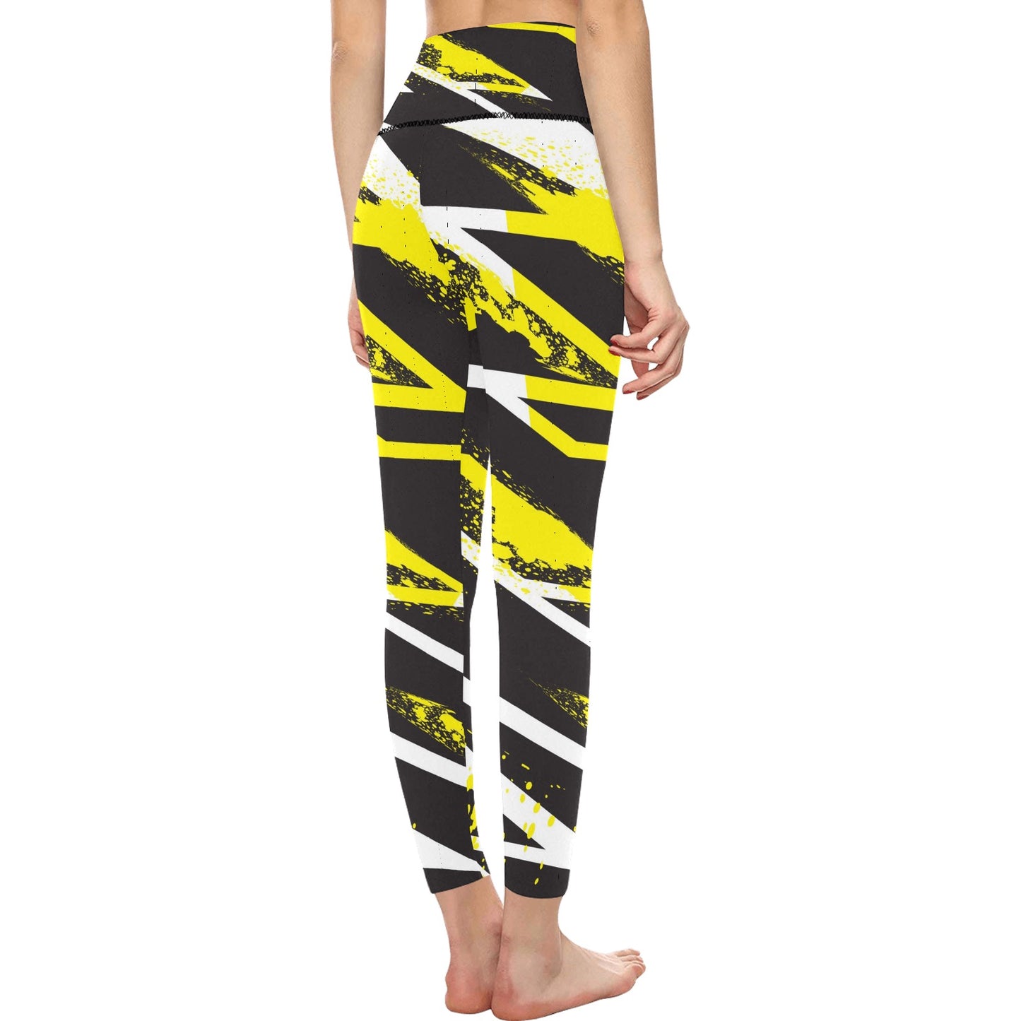 Black and Yellow Slash High-Waisted Leggings