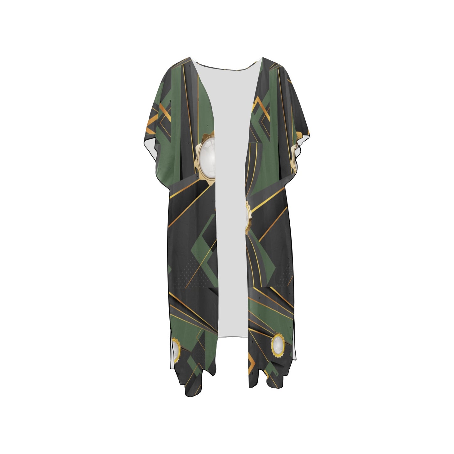 Army Green Abstract Chiffon Cover Ups