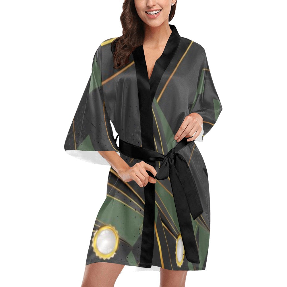 Green Abstract Kimono Robe