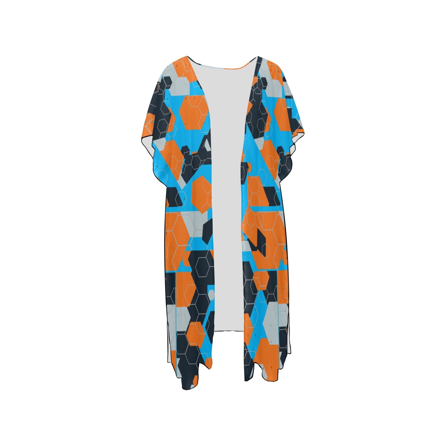 Blue and Orange Geometric  Chiffon Cover Ups