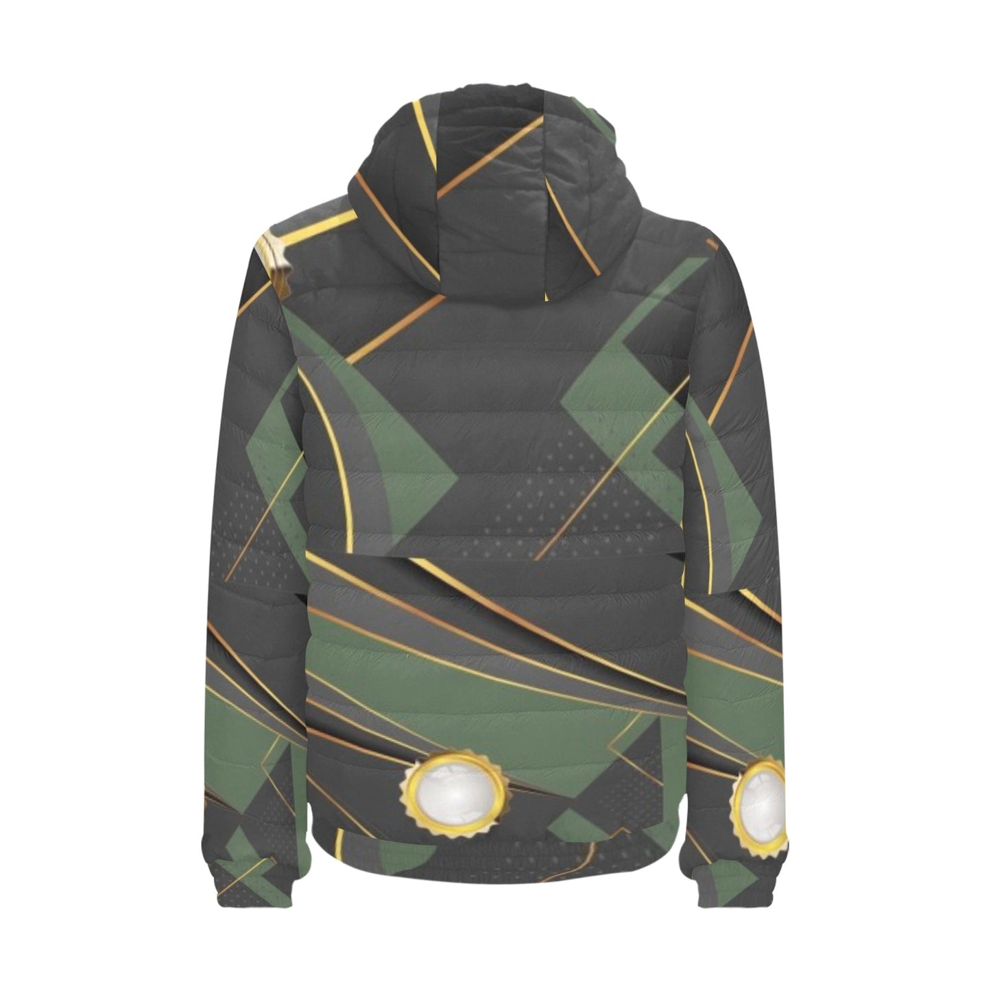 Green Abstract Men's Padded Hooded Jacket