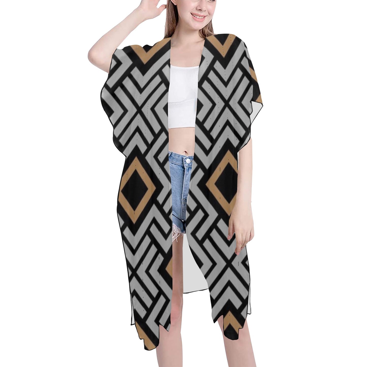 Gold and Black Lines Chiffon Cover Ups