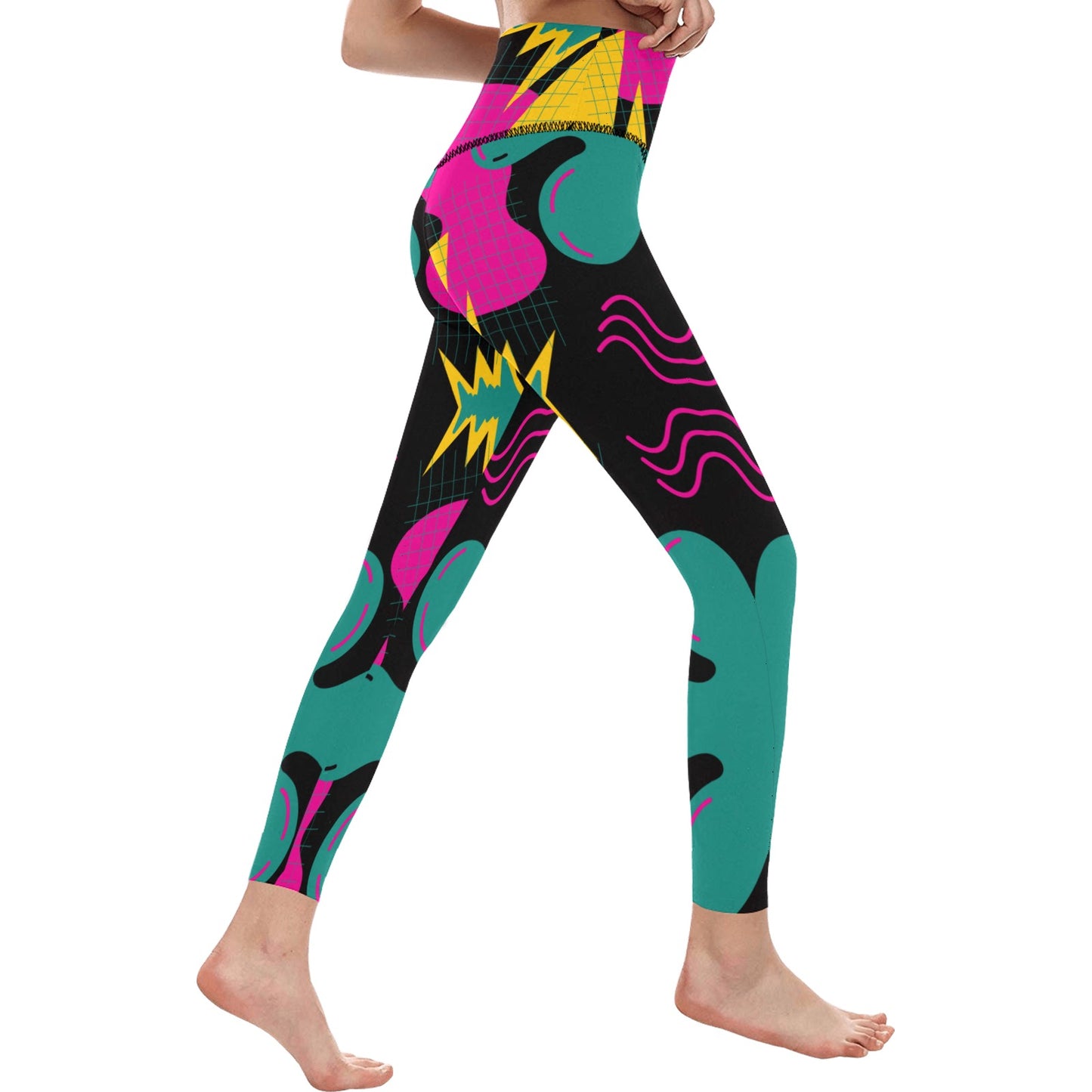 Teal Pink Design High-Waisted Leggings