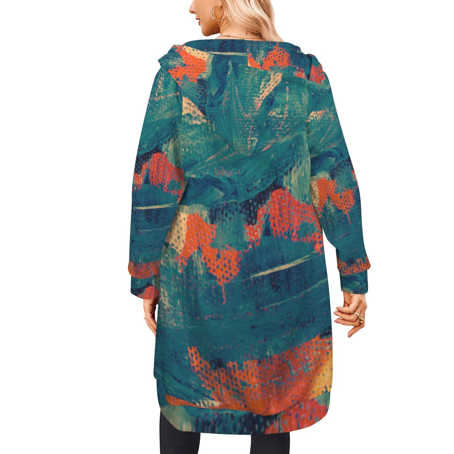 Fire Greenish Women's Long Hooded Coat