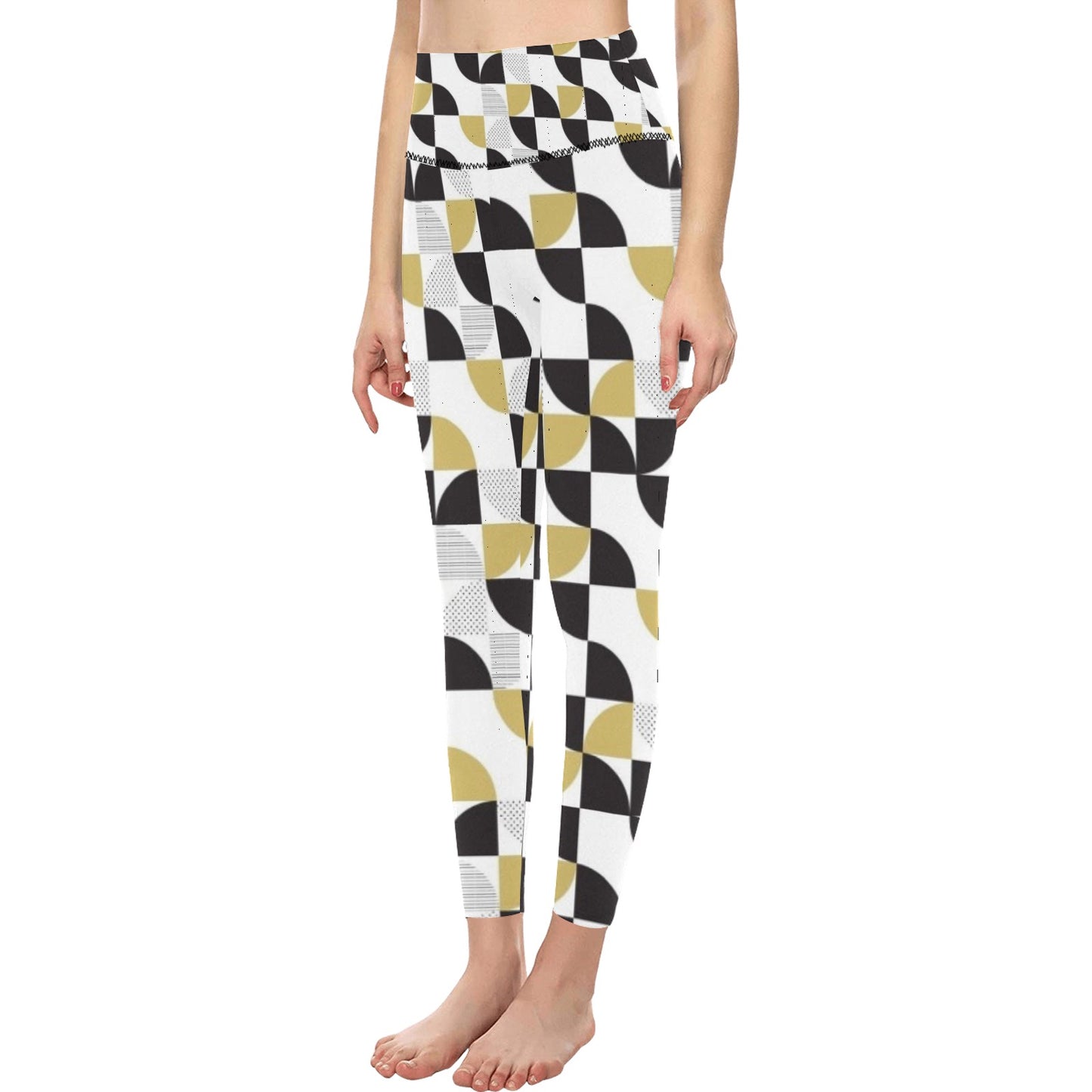 Black and Tan Geometric High-Waisted Leggings