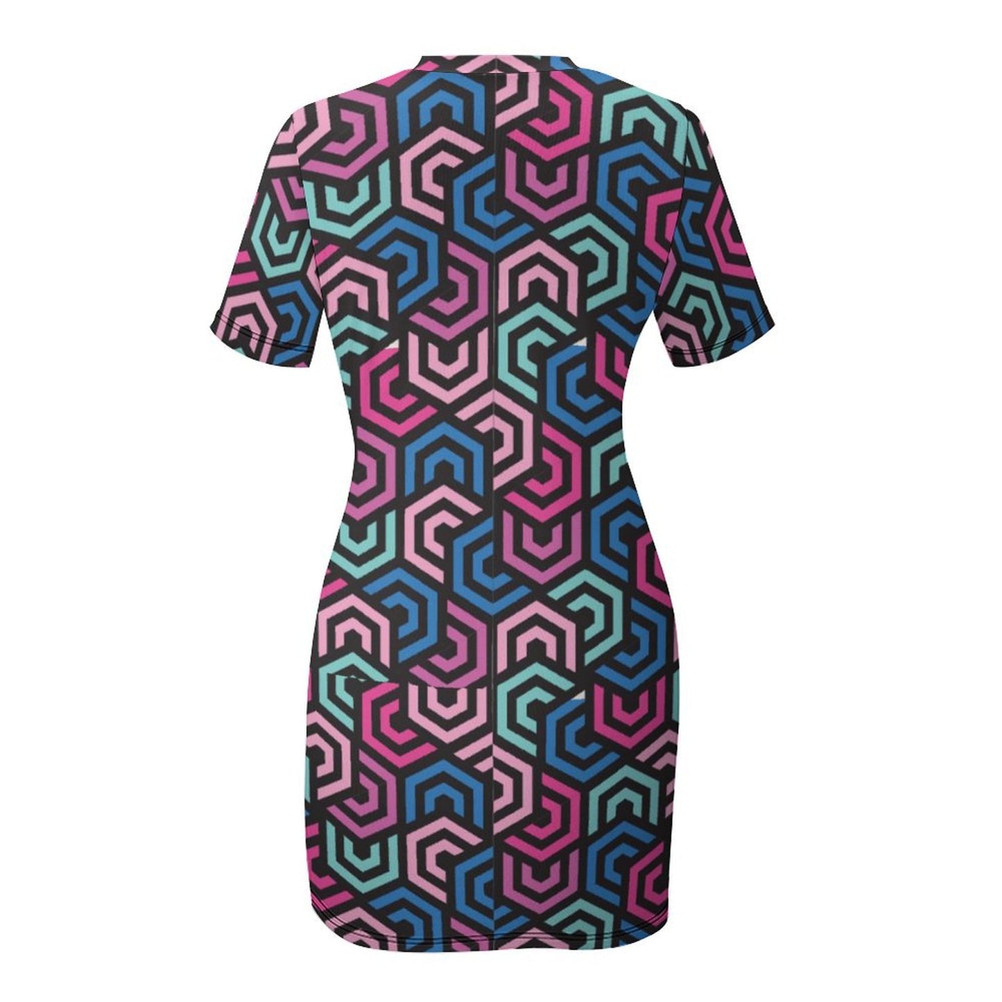 Colorful Polygon Short Sleeve Dress