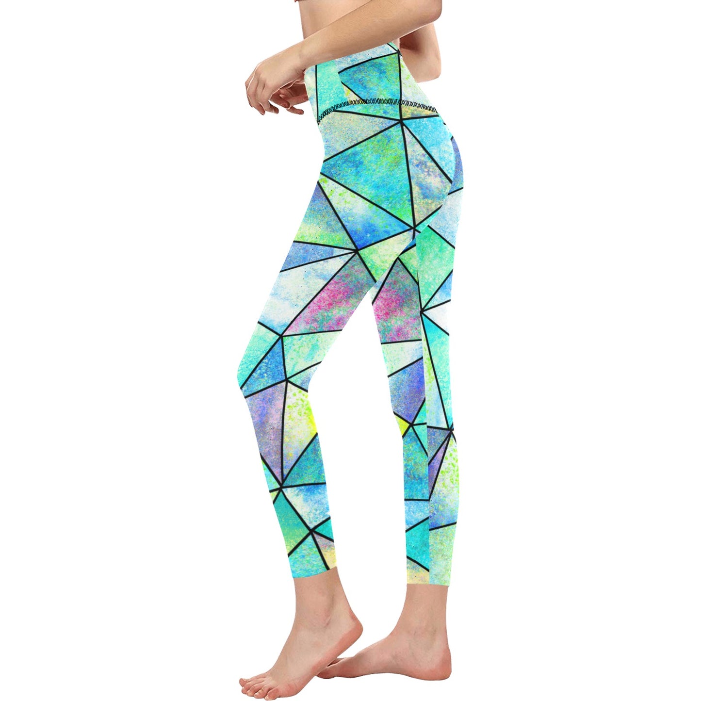 Teal Stain Glass High-Waisted Leggings