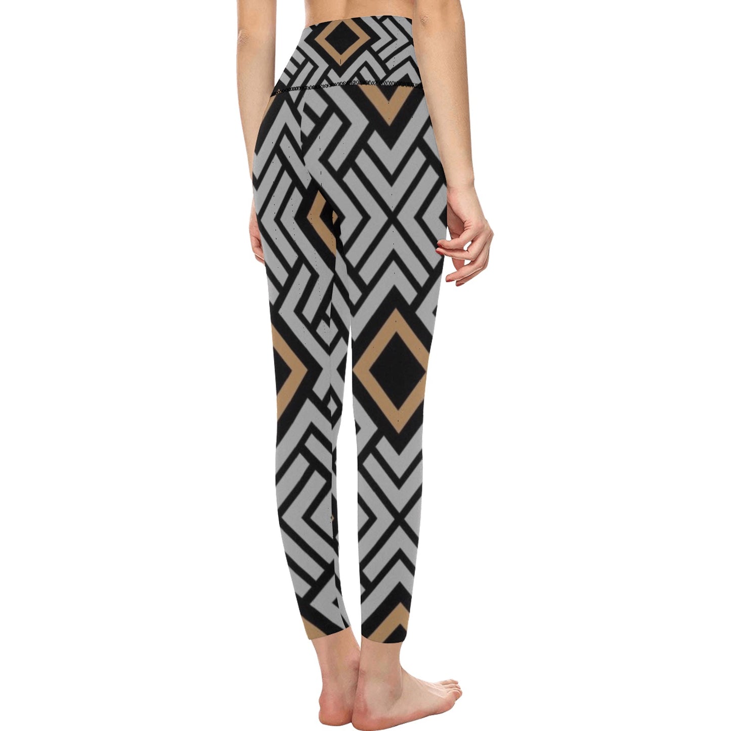 Gold and Black Lines High-Waisted Leggings