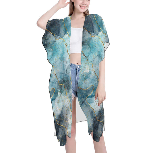 Teal Marble Chiffon Cover Ups